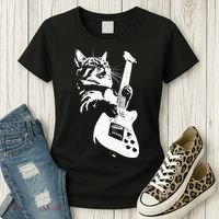 Rock Cat Playing Guitar Funny Guitar Cat Women's T-Shirt thumb 3