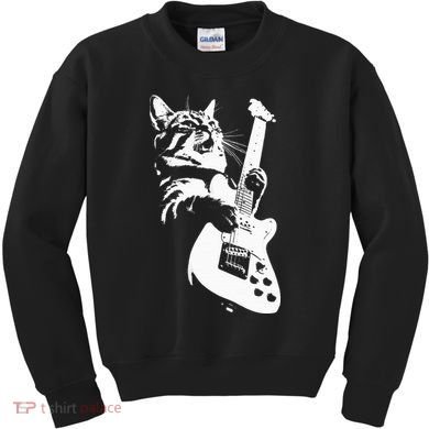 Rock Cat Playing Guitar Funny Guitar Cat Kids Sweatshirt