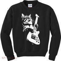 Rock Cat Playing Guitar Funny Guitar Cat Kids Sweatshirt thumb 0