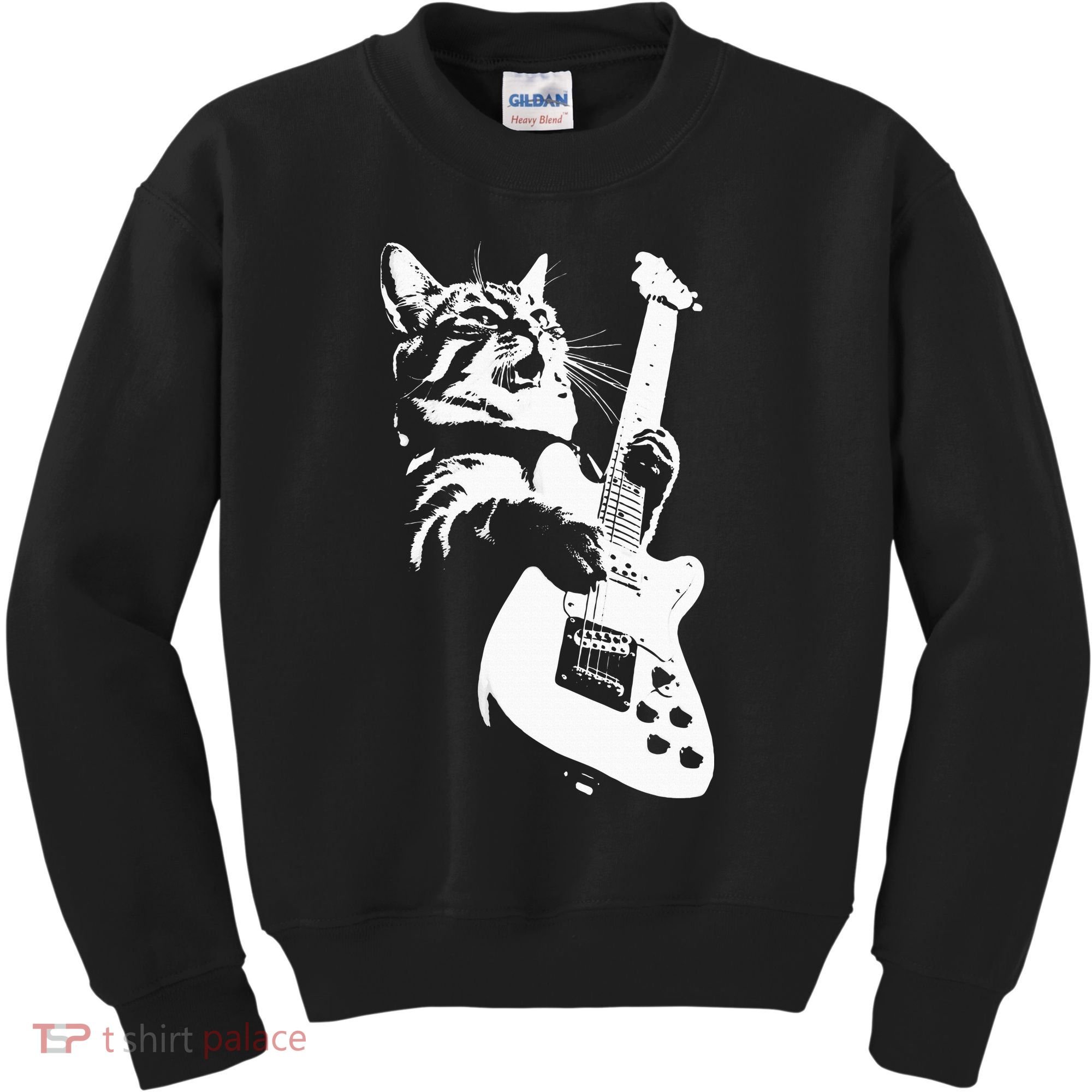 Rock Cat Playing Guitar Funny Guitar Cat Kids Sweatshirt