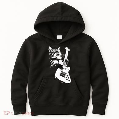 Rock Cat Playing Guitar Funny Guitar Cat Kids Hoodie