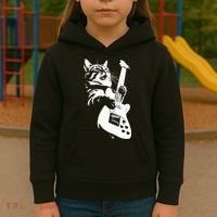 Rock Cat Playing Guitar Funny Guitar Cat Kids Hoodie thumb 3