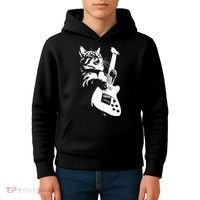 Rock Cat Playing Guitar Funny Guitar Cat Kids Hoodie thumb 4
