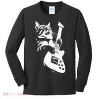 Rock Cat Playing Guitar Funny Guitar Cat Kids Long Sleeve Shirt thumb 0