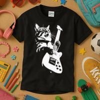 Rock Cat Playing Guitar Funny Guitar Cat Kids T-Shirt thumb 3