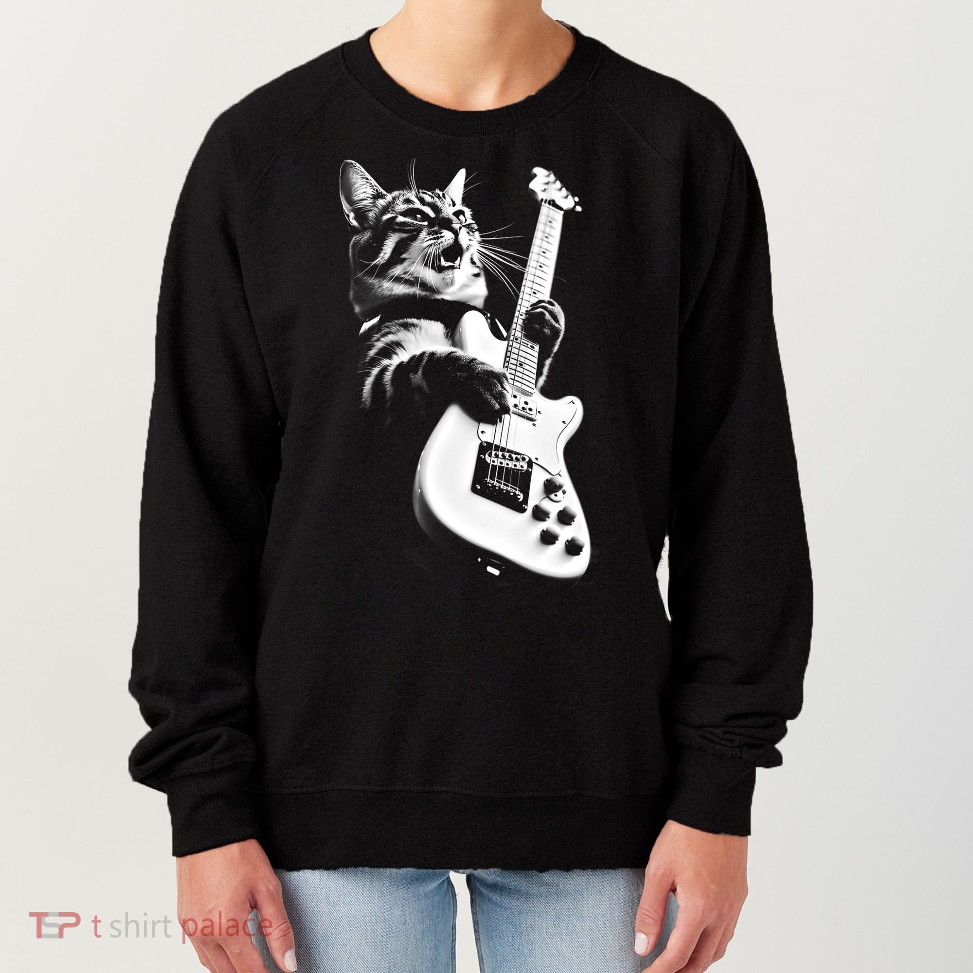 Rock Cat Playing Guitar Funny Guitar Cat Women's Sweatshirt