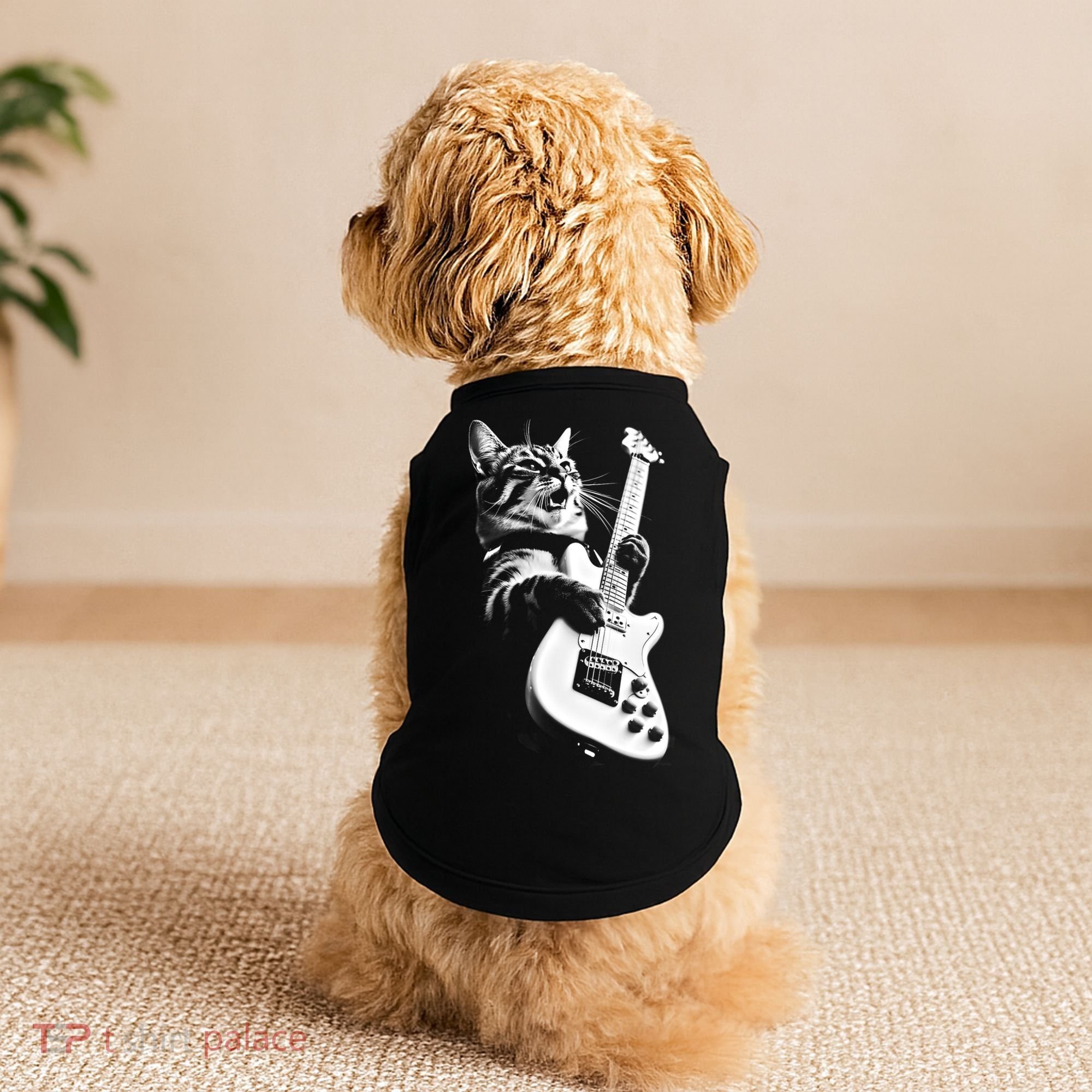 Rock Cat Playing Guitar Funny Guitar Cat Doggie Tank