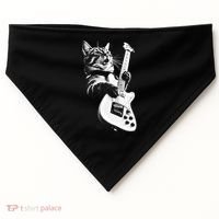 Rock Cat Playing Guitar Funny Guitar Cat USA-Made Doggie Bandana thumb 0