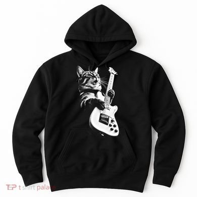 Rock Cat Playing Guitar Funny Guitar Cat Hoodie