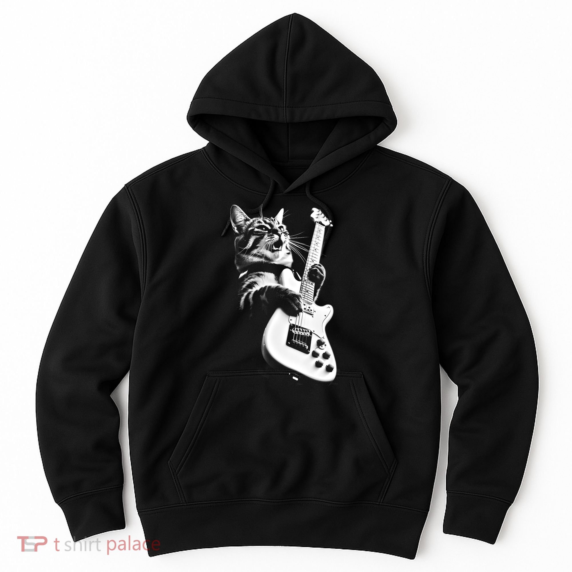 Rock Cat Playing Guitar Funny Guitar Cat Hoodie