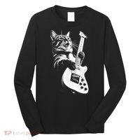 Rock Cat Playing Guitar Funny Guitar Cat Long Sleeve Shirt thumb 0
