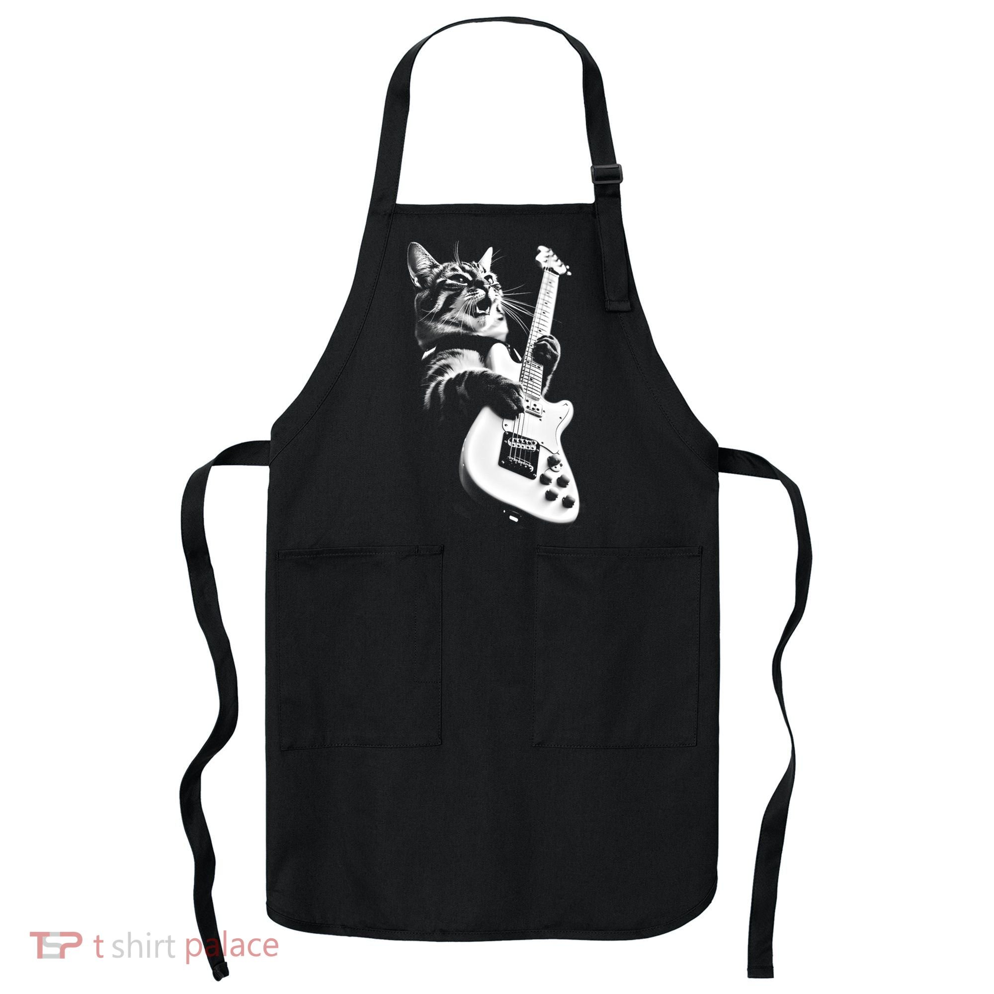 Rock Cat Playing Guitar Funny Guitar Cat Apron