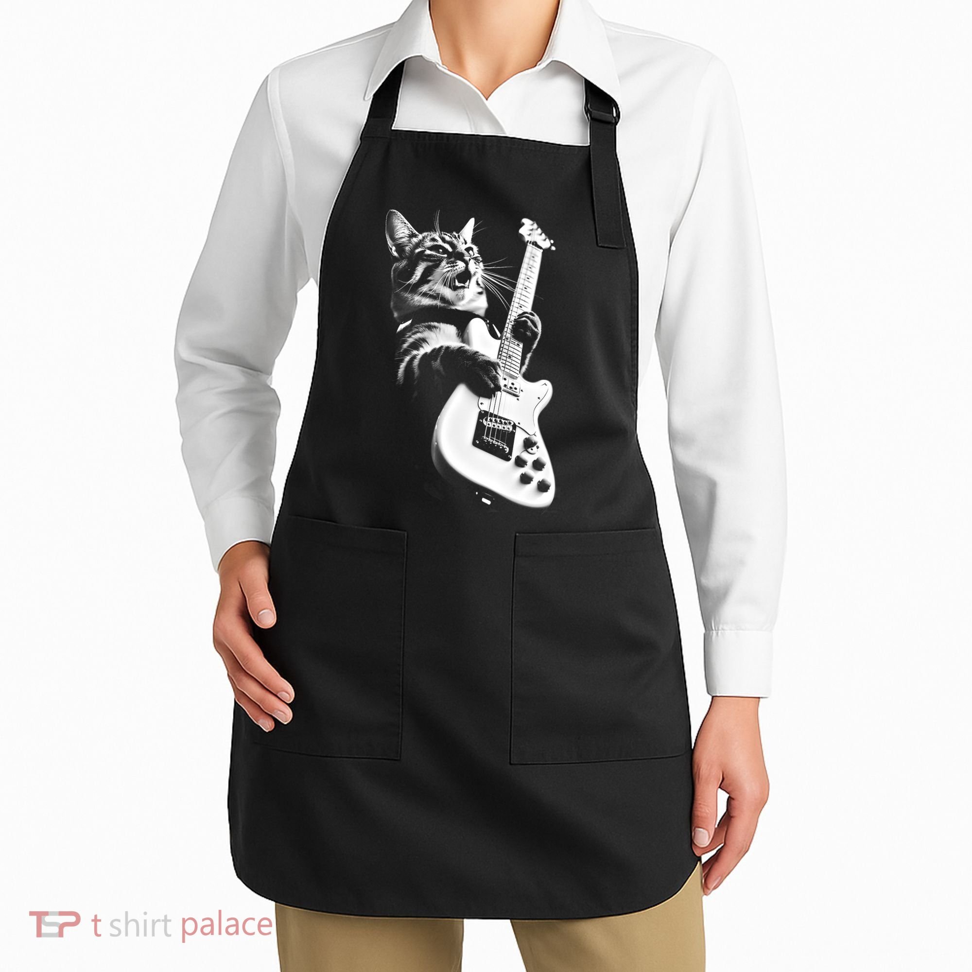 Rock Cat Playing Guitar Funny Guitar Cat Apron
