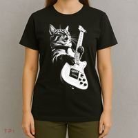 Rock Cat Playing Guitar Funny Guitar Cat T-Shirt thumb 4