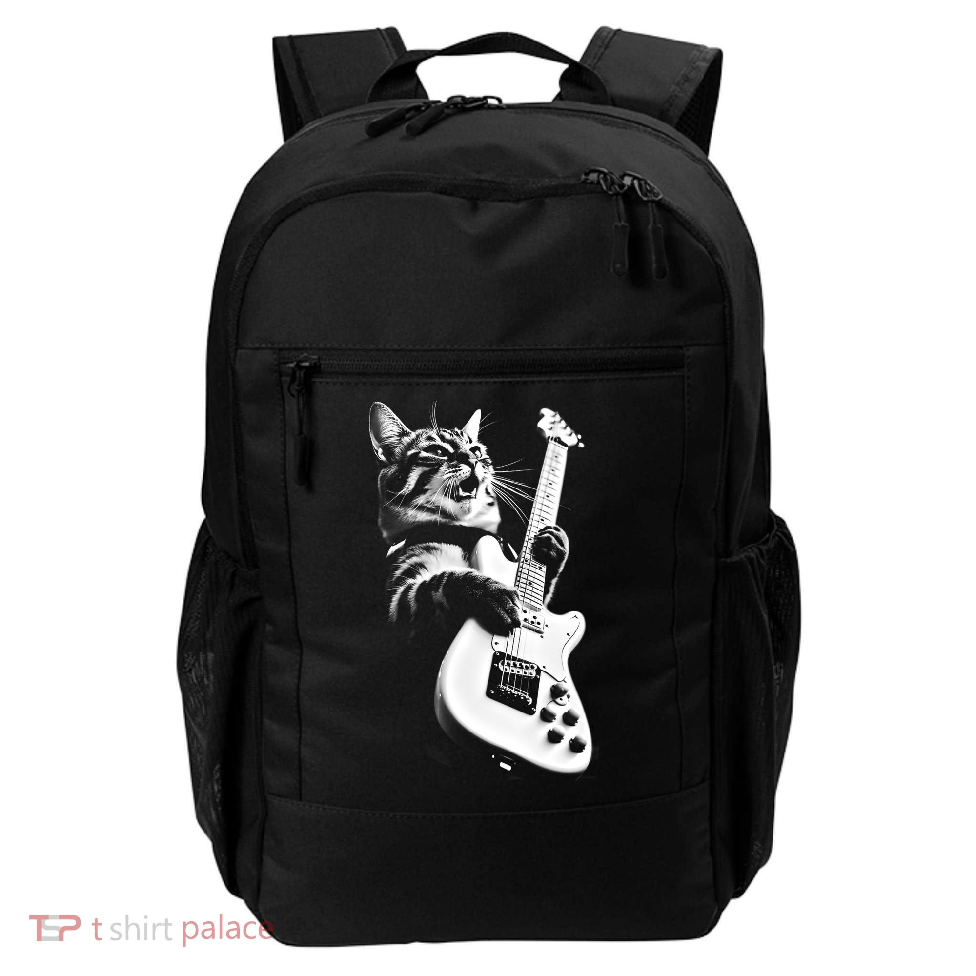 Rock Cat Playing Guitar Funny Guitar Cat Backpack