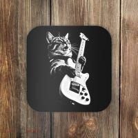 Rock Cat Playing Guitar Funny Guitar Cat Coaster thumb 0