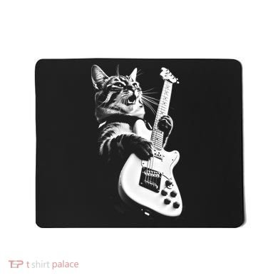 Rock Cat Playing Guitar Funny Guitar Cat Mousepad