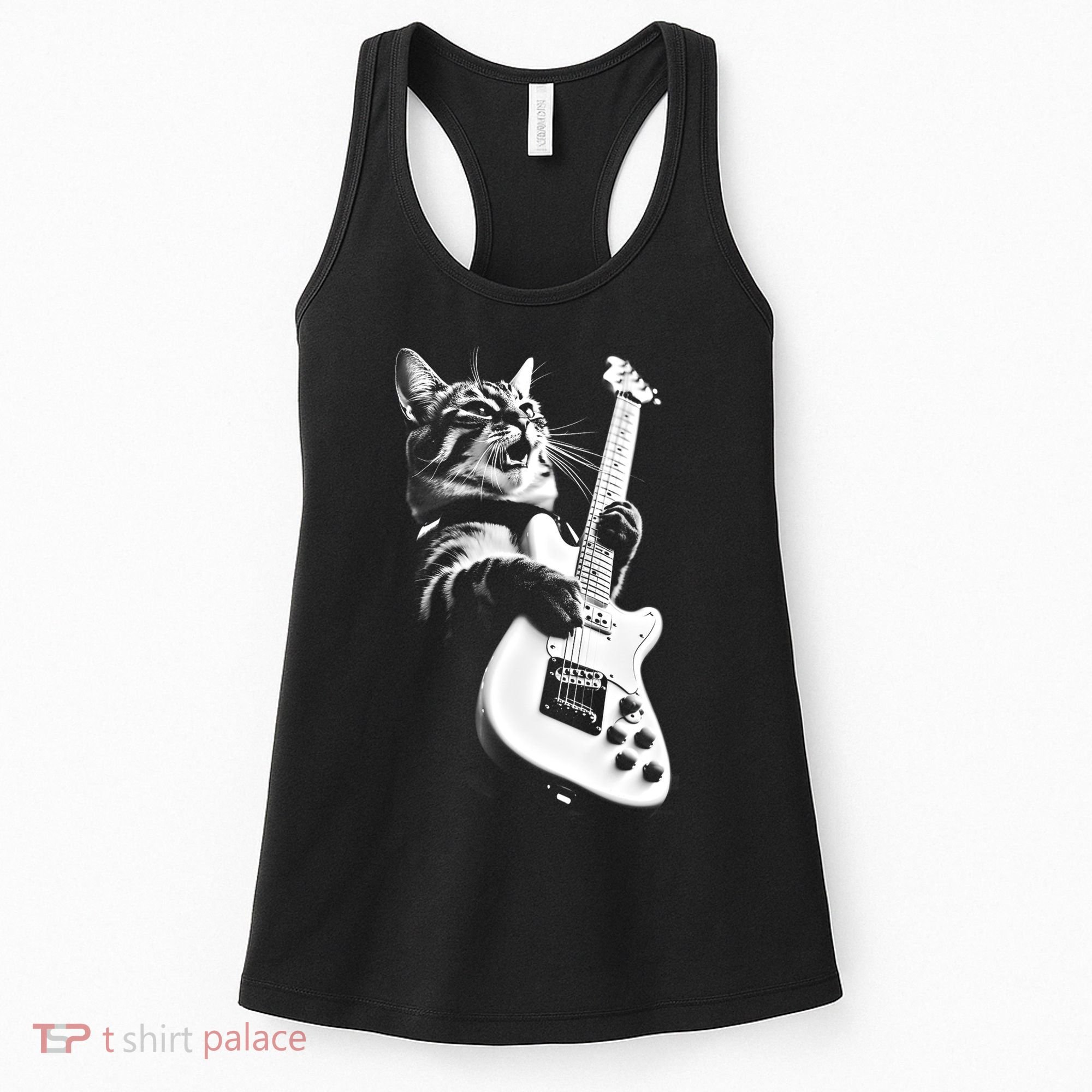 Rock Cat Playing Guitar Funny Guitar Cat Women's Tank Top
