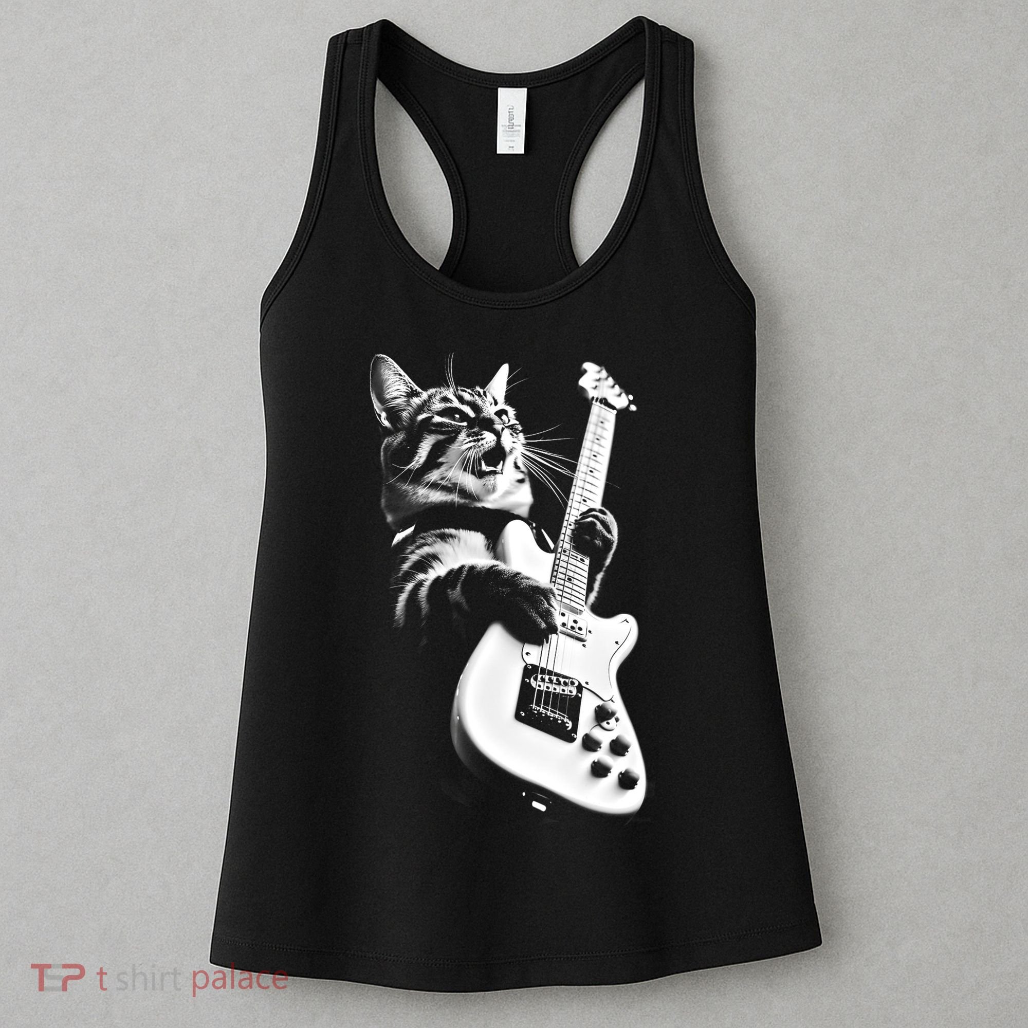 Rock Cat Playing Guitar Funny Guitar Cat Women's Tank Top