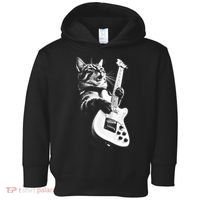 Rock Cat Playing Guitar Funny Guitar Cat Toddler Hoodie thumb 0