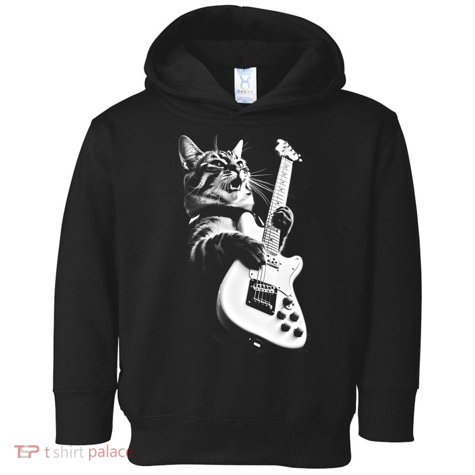 Rock Cat Playing Guitar Funny Guitar Cat Toddler Hoodie