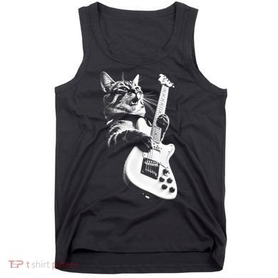 Rock Cat Playing Guitar Funny Guitar Cat Tank Top