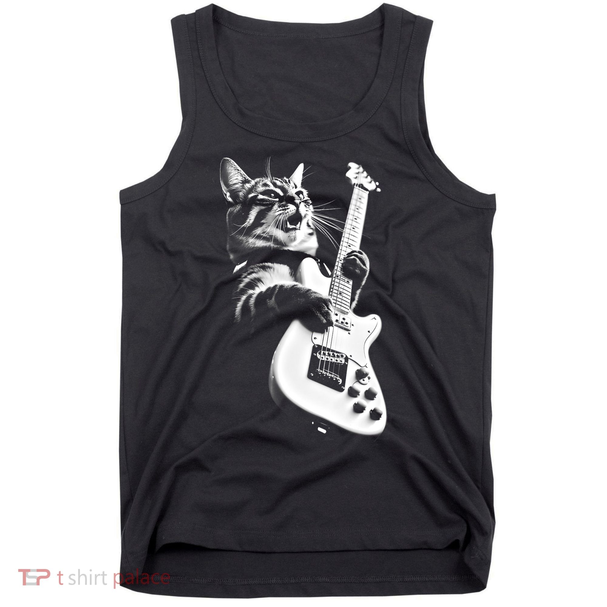 Rock Cat Playing Guitar Funny Guitar Cat Tank Top
