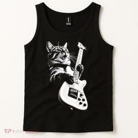Rock Cat Playing Guitar Funny Guitar Cat Tank Top thumb 2