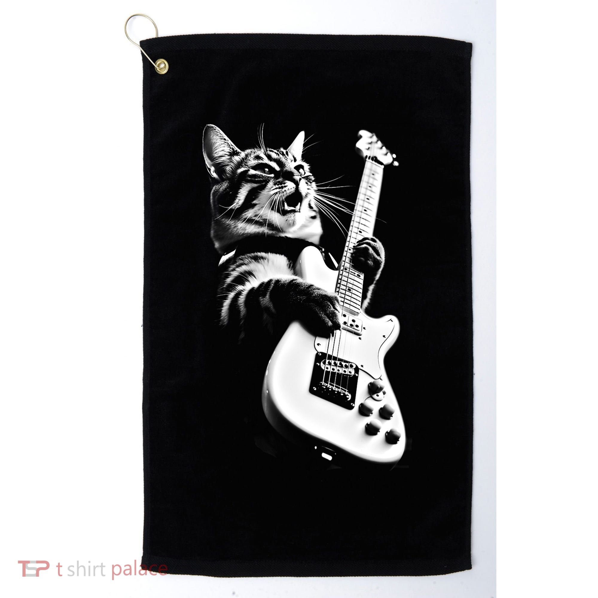 Rock Cat Playing Guitar Funny Guitar Cat Golf Towel
