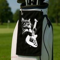 Rock Cat Playing Guitar Funny Guitar Cat Golf Towel thumb 2
