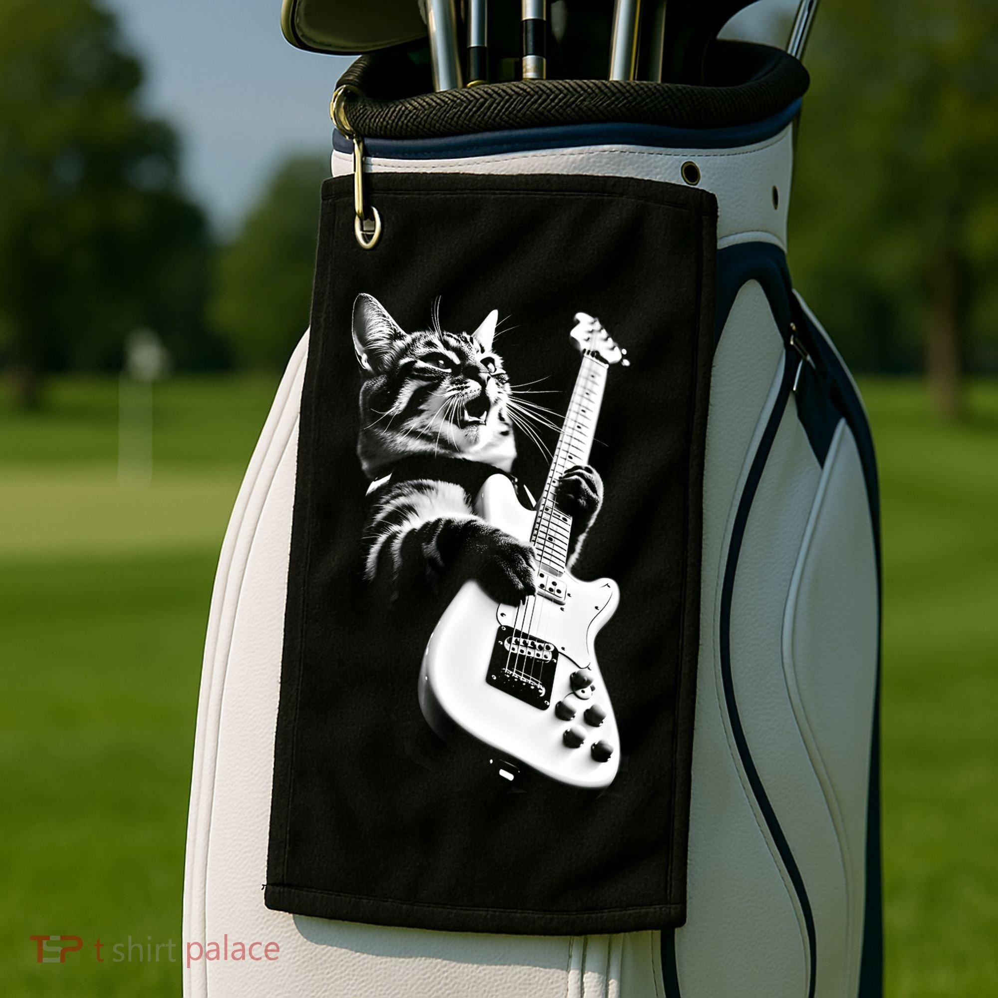 Rock Cat Playing Guitar Funny Guitar Cat Golf Towel