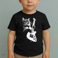Rock Cat Playing Guitar Funny Guitar Cat Toddler T-Shirt thumb 2