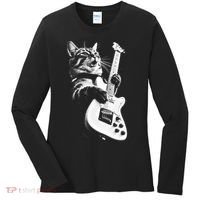 Rock Cat Playing Guitar Funny Guitar Cat Women's Long Sleeve Shirt thumb 0