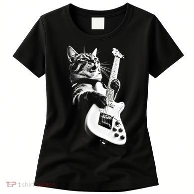 Rock Cat Playing Guitar Funny Guitar Cat Women's T-Shirt