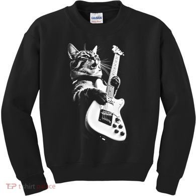 Rock Cat Playing Guitar Funny Guitar Cat Kids Sweatshirt