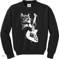 Rock Cat Playing Guitar Funny Guitar Cat Kids Sweatshirt thumb 0