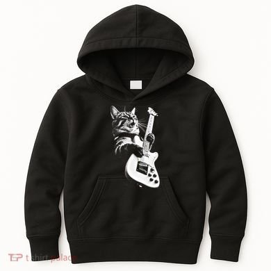 Rock Cat Playing Guitar Funny Guitar Cat Kids Hoodie