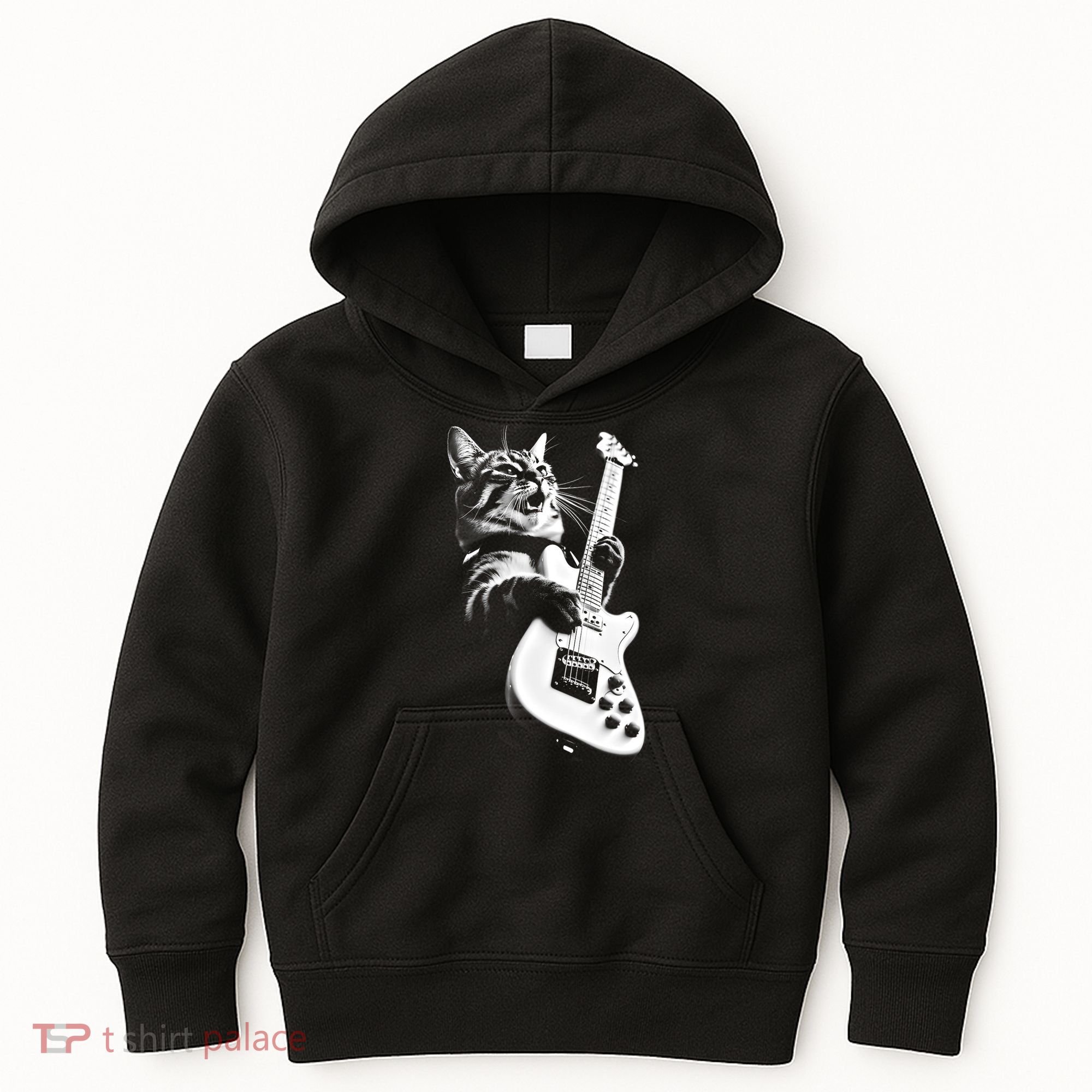 Rock Cat Playing Guitar Funny Guitar Cat Kids Hoodie