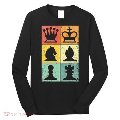 Retro Chess Player Chess Pieces Long Sleeve Shirt