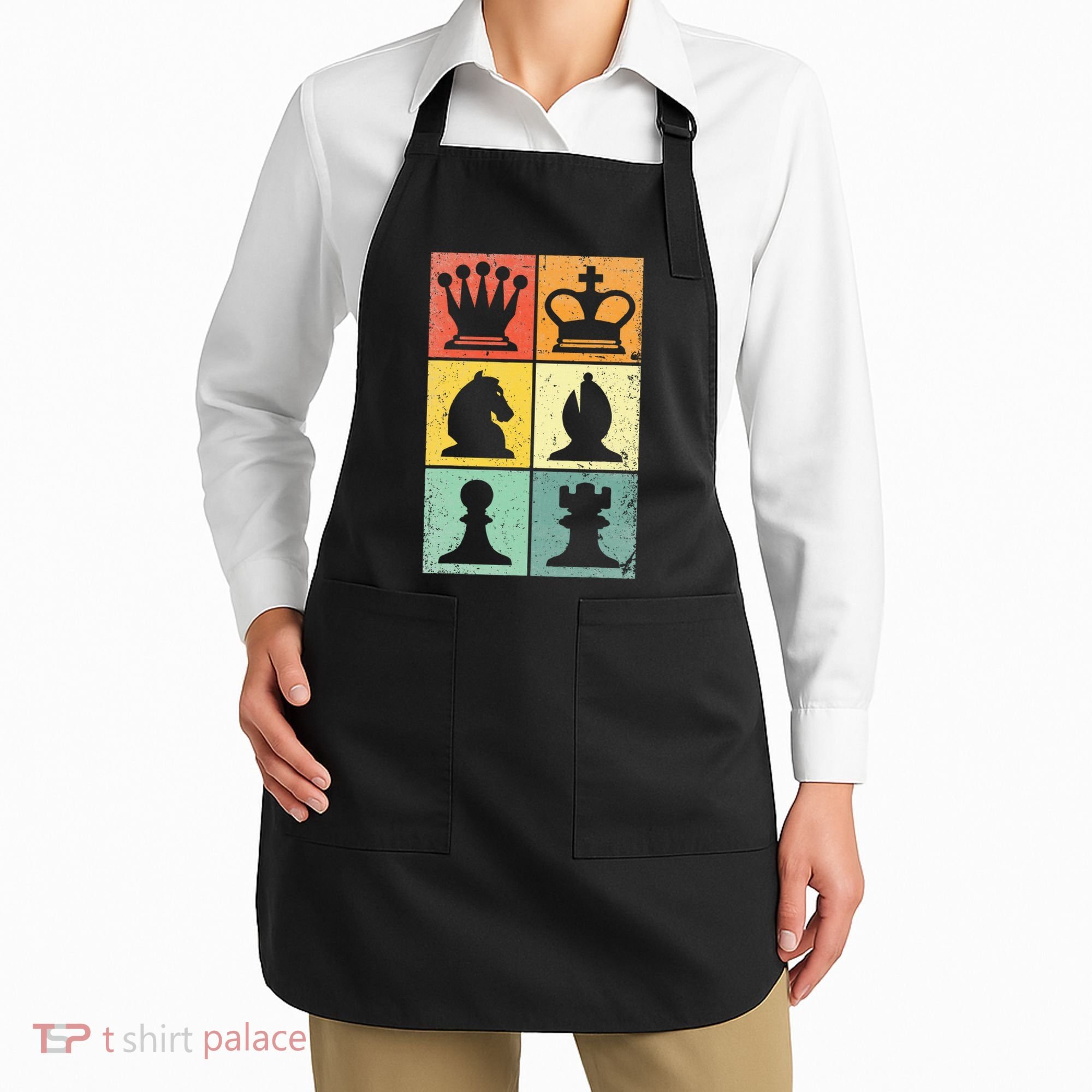 Retro Chess Player Chess Pieces Apron