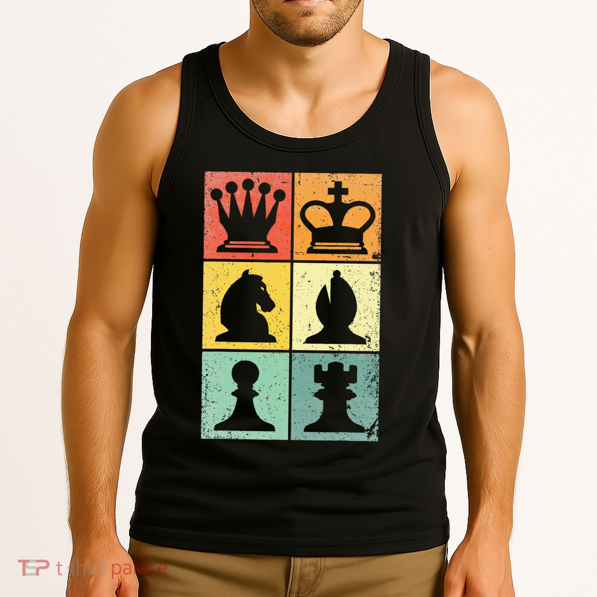 Retro Chess Player Chess Pieces Tank Top