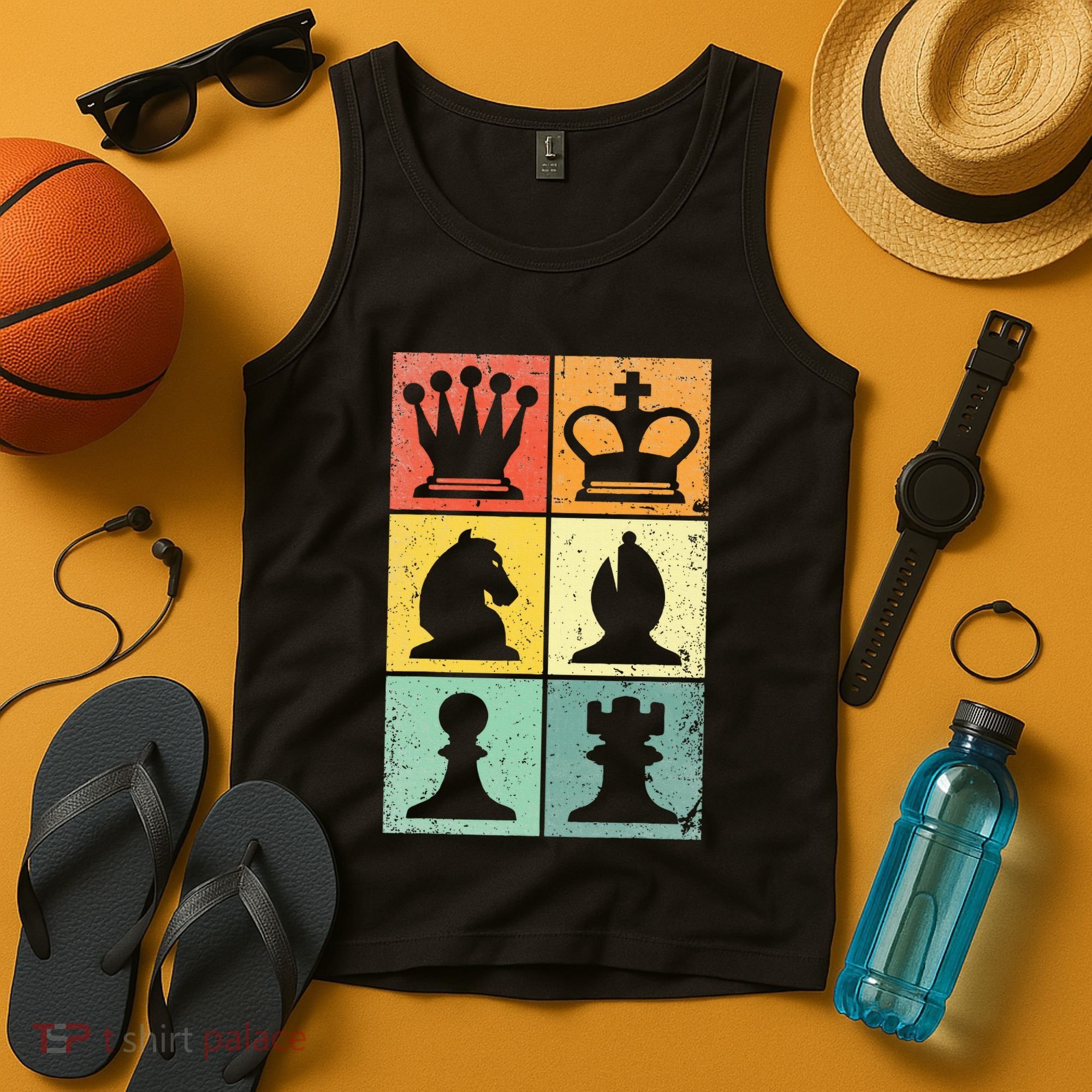 Retro Chess Player Chess Pieces Tank Top