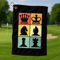Retro Chess Player Chess Pieces Golf Towel thumb 1