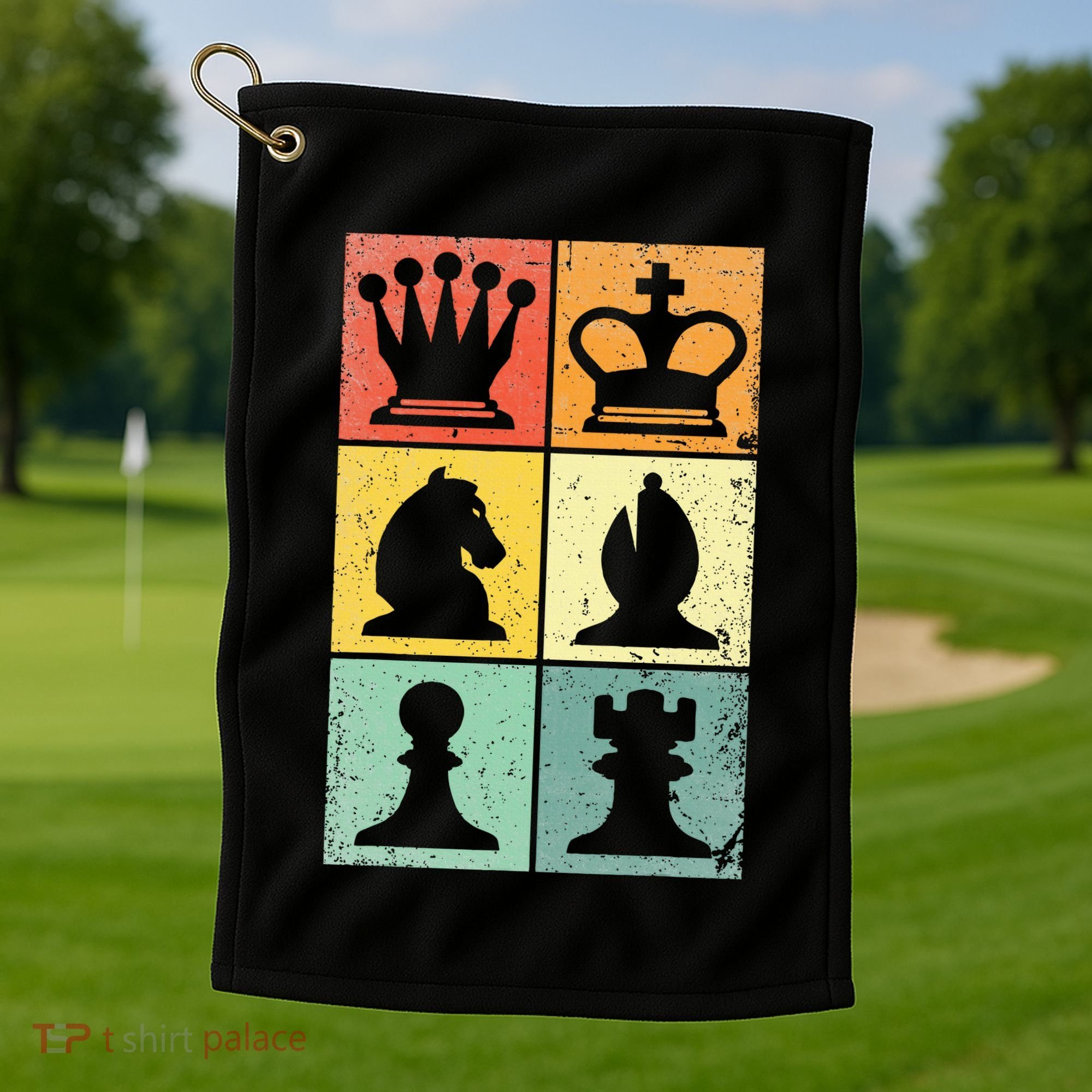 Retro Chess Player Chess Pieces Golf Towel