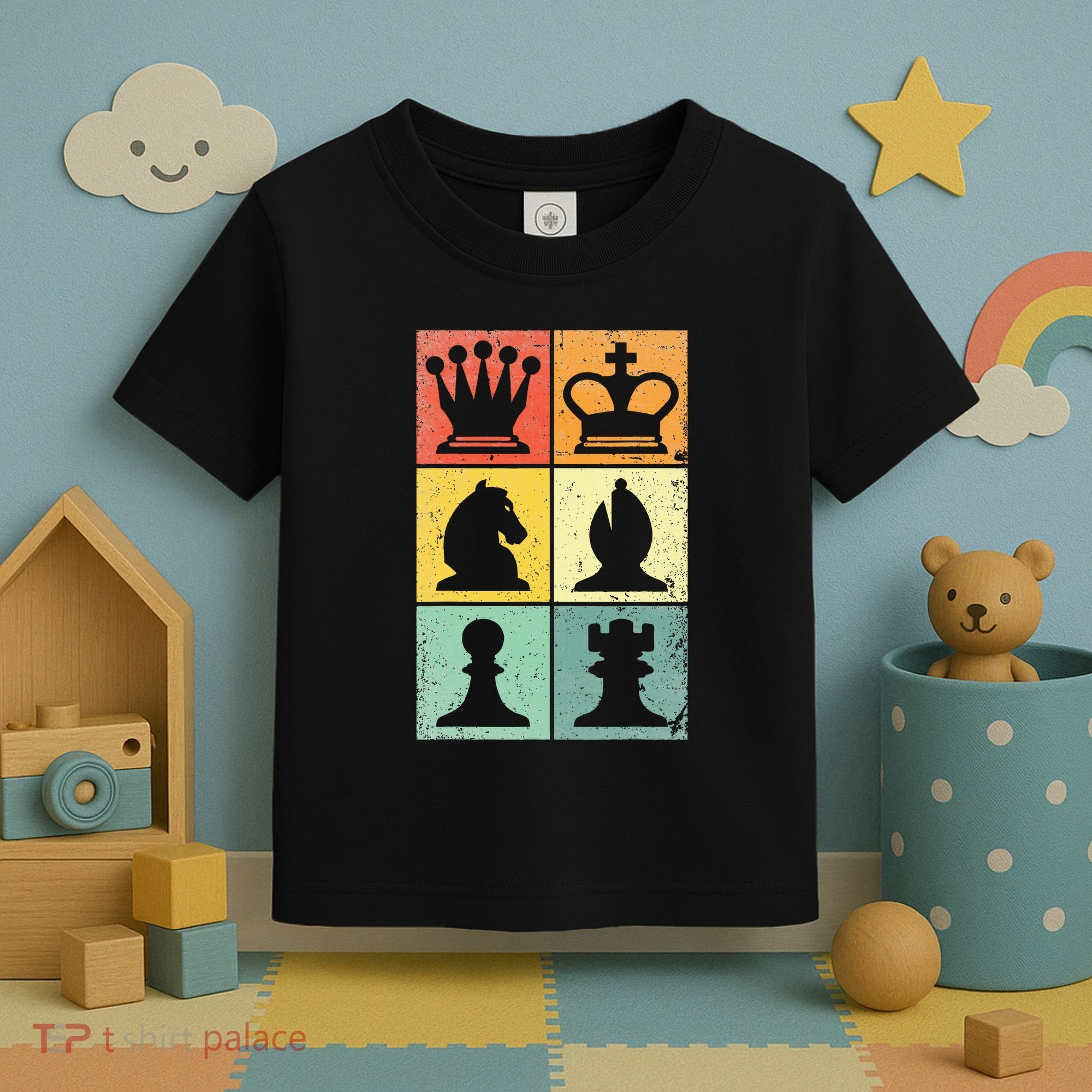 Retro Chess Player Chess Pieces Toddler T-Shirt