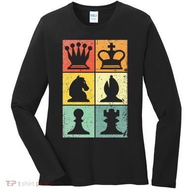 Retro Chess Player Chess Pieces Women's Long Sleeve Shirt