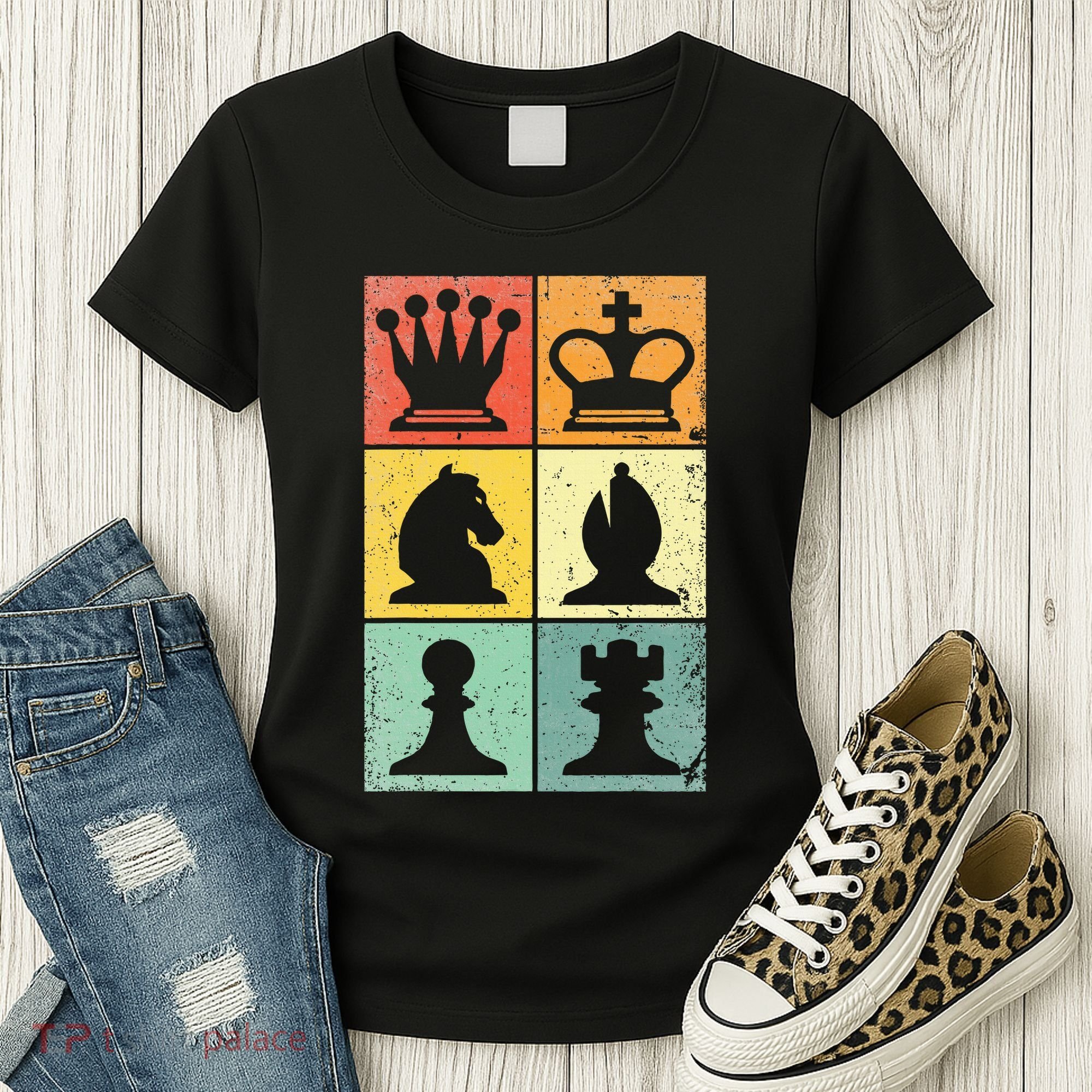 Retro Chess Player Chess Pieces Women's T-Shirt