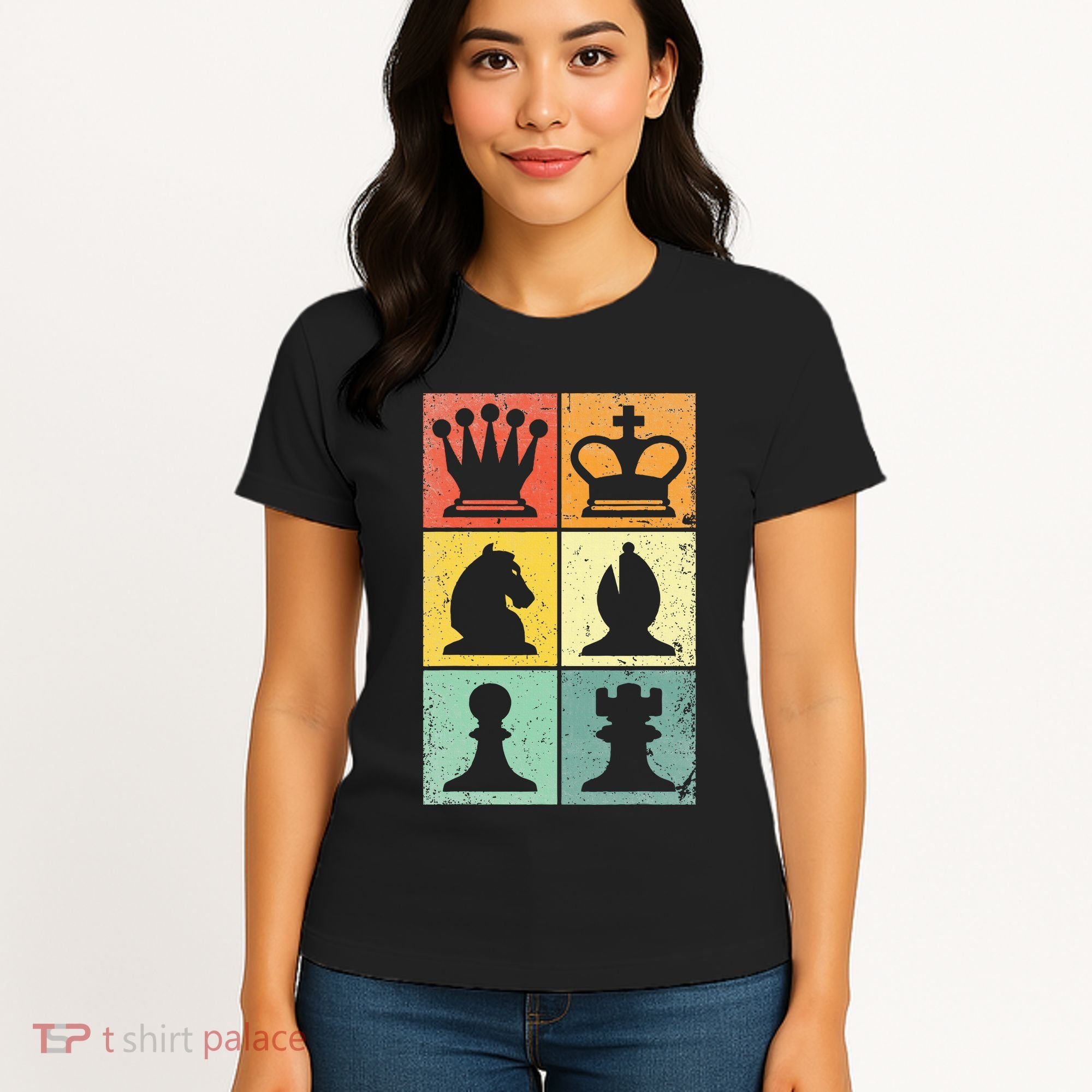 Retro Chess Player Chess Pieces Women's T-Shirt