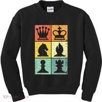 Retro Chess Player Chess Pieces Kids Sweatshirt thumb 0