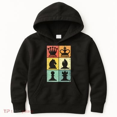Retro Chess Player Chess Pieces Kids Hoodie